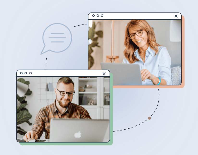 two coworkers working virtually having a meeting online
